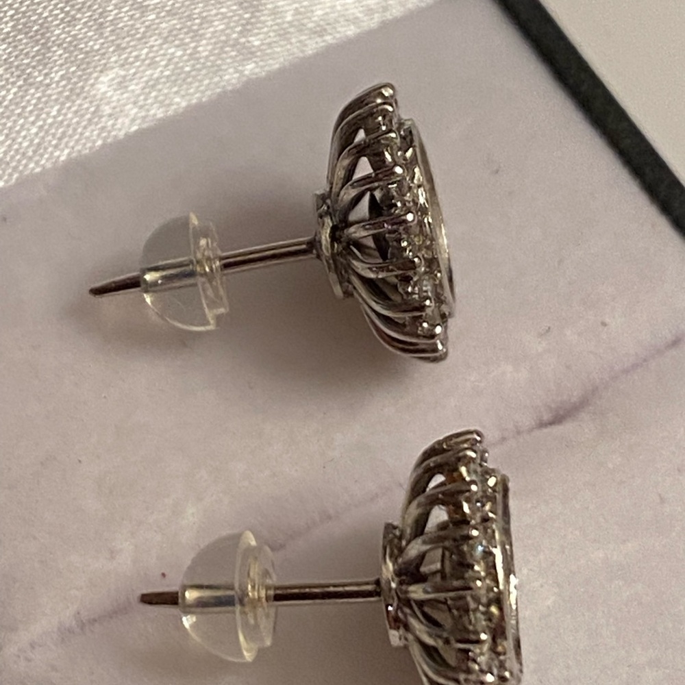 Vintage Diamond 14K White Gold Stud Earrings Jackets - Picture 7 of 12
